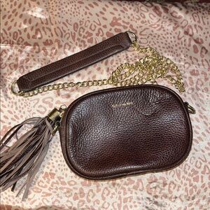 G.I.L.I. Dark Brown Crossbody Bag with Gold Chain